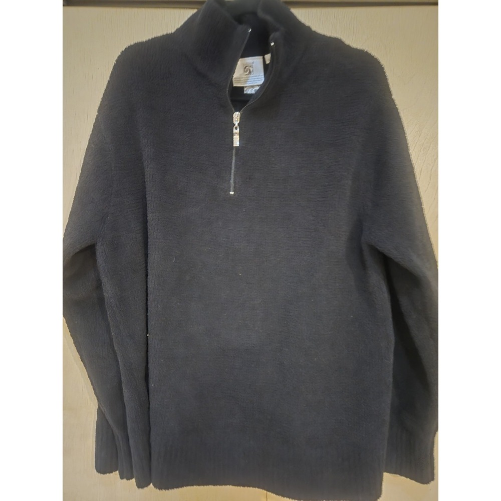 Kashwere Quarter‎ Zip Pullover Sweater Men's L Black Soft Chenille